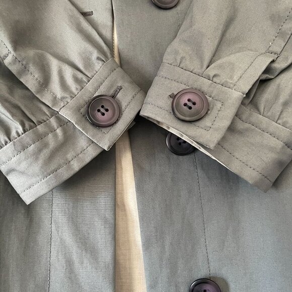 Orla Kiely Size XS Grey Trench Mid Length Coat Belted Button Closure - Picture 6 of 10
